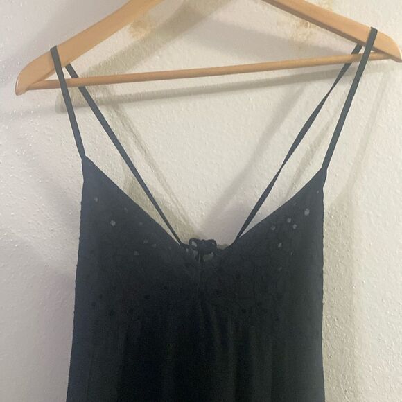 EUC Zara Womens Eyelet Little Black Midi Dress with Delicate Lace Accents - Picture 4 of 12